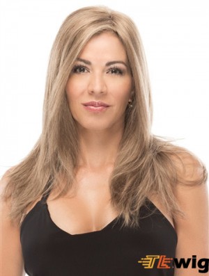 Without Bangs 100% Hand-tied 18 inch Straight Blonde Long Wigs