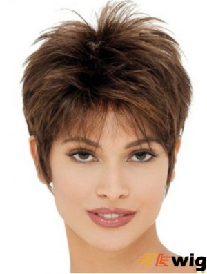 Cheap Synthetic Wigs UK With Capless Cropped Length Brown Color Boycuts