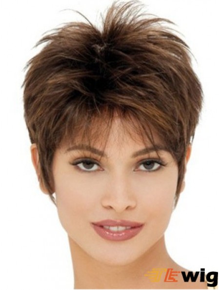 Cheap Synthetic Wigs UK With Capless Cropped Length Brown Color Boycuts