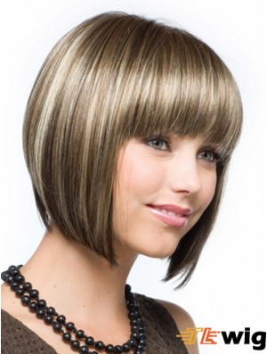 Cheap Synthetic Hair Bobs Cut Straight Style Brown Color Chin Length