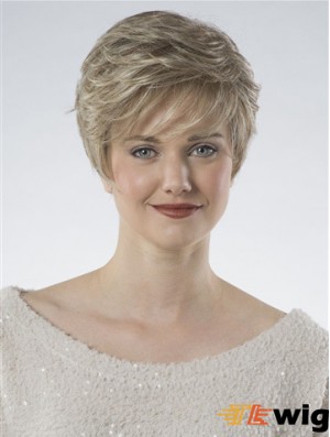 100% Hand-tied Cropped Blonde Wavy Fashion Classic Wigs