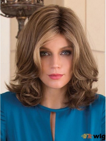 Without Bangs Brown Wavy 13 inch Shoulder Length Synthetic Wigs