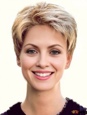 Cropped Straight Boycuts Blonde Flexibility 100% Hand-tied Wigs