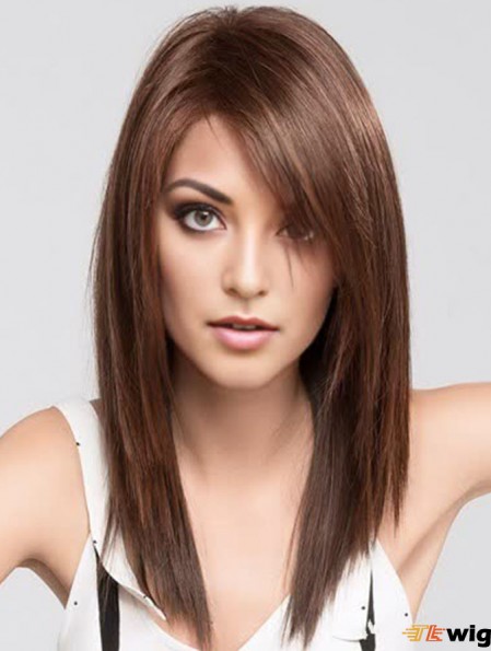 Brown 16 inch With Bangs Long Trendy Monofilament Wigs