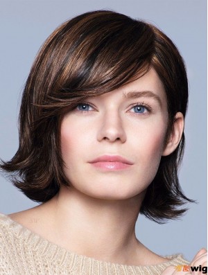 Brown 12 inch With Bangs Chin Length Perfect Monofilament Wigs
