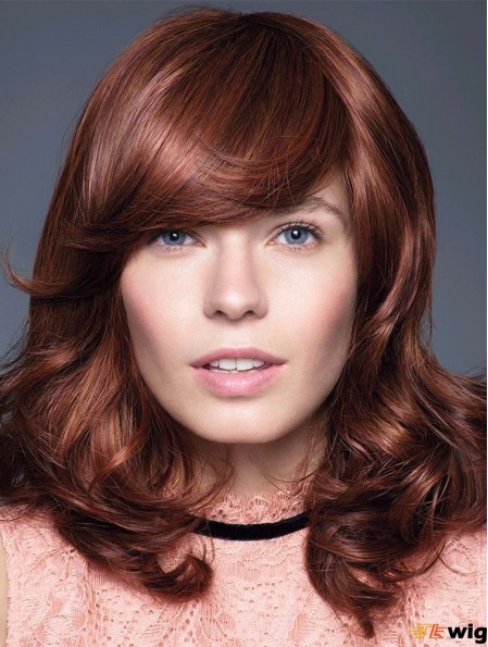 Wavy Shoulder Length 14 inch Auburn 100% Hand-tied Wigs