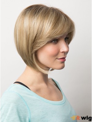 Trendy 10 inch Blonde Chin Length Bobs Straight Lace Wigs