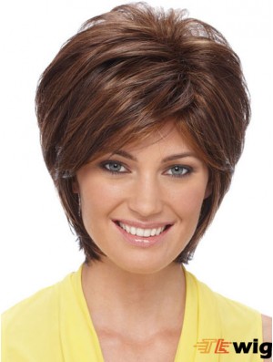 Sleek Synthetic Wigs Auburn Color Short Length Layered Style