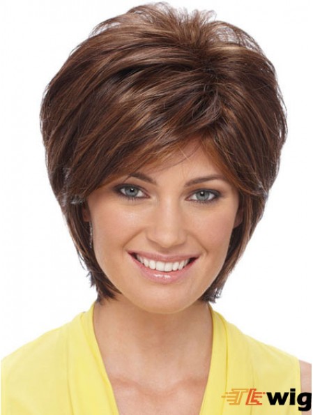 Sleek Synthetic Wigs Auburn Color Short Length Layered Style