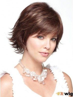 Monofilament Brown 10 inch Short With Bangs Heat Friendly Wigs