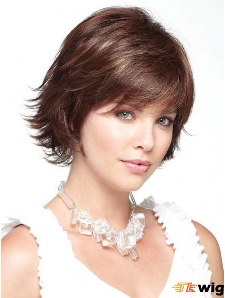 Monofilament Brown 10 inch Short With Bangs Heat Friendly Wigs
