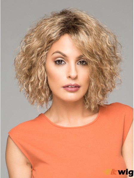 Short Curly Synthetic Wigs Chin Length Blonde Color Curly Style