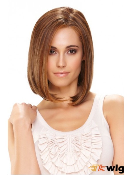 Synthetic Front Lace Wigs Chin Length Monofilament Straight Style Brown Color