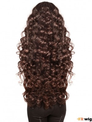 Long With Bangs Curly Brown Fashionable Synthetic Wigs