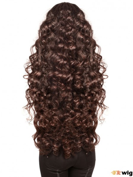 Long With Bangs Curly Brown Fashionable Synthetic Wigs