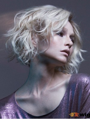 Synthetic Lace Front Wigs UK Blonde Color Curly Style Chin Length