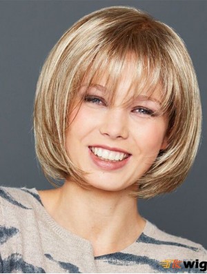Straight Chin Length Blonde Bobs Synthetic Front Lace Wig