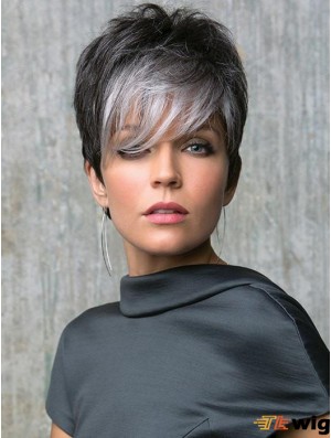 Lace Front 6 inch Straight Grey With Bangs Cheap Synthetic Wigs
