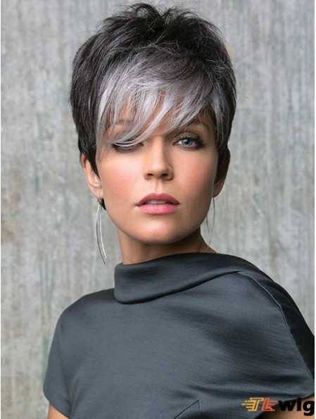 Lace Front 6 inch Straight Grey With Bangs Cheap Synthetic Wigs