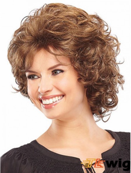 Synthetic Classic Wigs Layered Cut Curly Style Chin Length Auburn Color