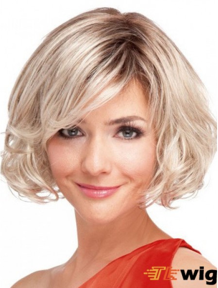 100% Hand-tied Chin Length Wavy Blonde Top Bob Wigs