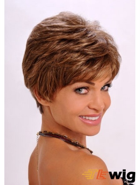 Synthetic Hair Wavy Style Auburn Color Cropped Length