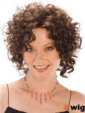 Heat Resistant Synthetic Wigs Curly Style Brown Color Classic Cut