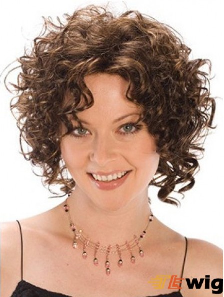 Heat Resistant Synthetic Wigs Curly Style Brown Color Classic Cut
