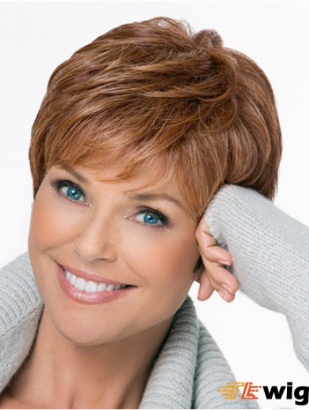 Lace Synthetic Wigs Cheap Boycuts Straight Style Brown Color Short Length