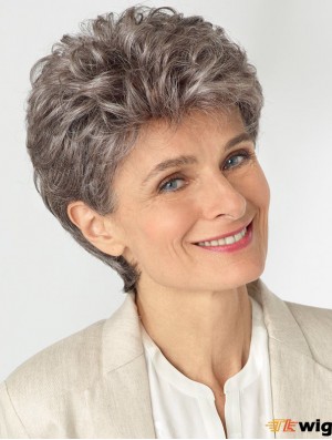 Synthetic Curly Monofilament Curly Style Grey Cut Short Length