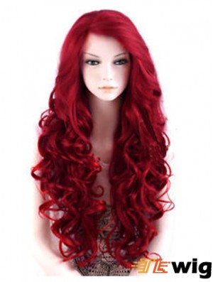 24 inch Red Long Wavy Large Cap Synthetic Lace Front Wigs
