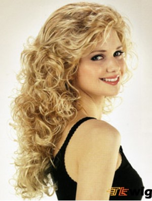 Ideal Blonde Curly With Bangs Long Wigs