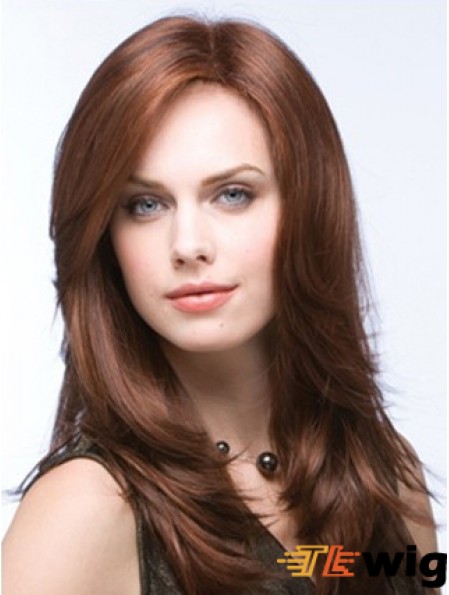 Long Straight Layered Synthetic Brown Auburn Wigs Monofilament
