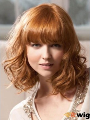 Shoulder Length With Bangs Wavy Blonde Sleek Synthetic Wigs