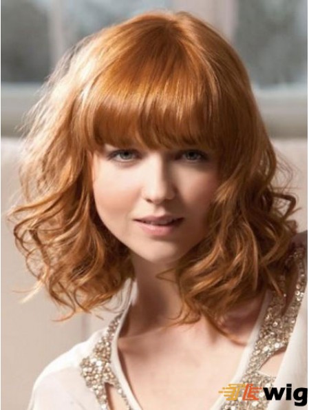 Shoulder Length With Bangs Wavy Blonde Sleek Synthetic Wigs