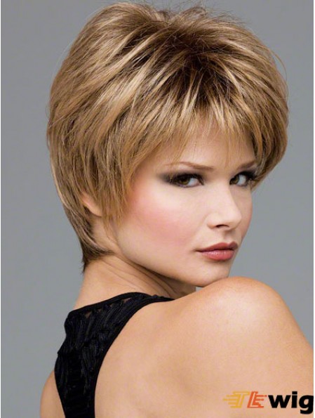 Short Wavy Boycuts Blonde Synthetic Wavy Lace Front Wigs