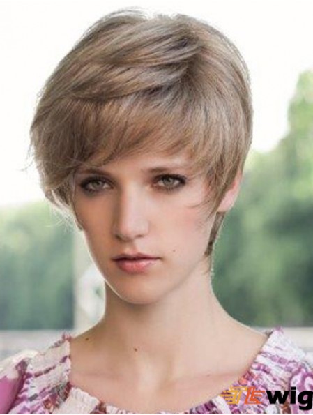 Suitable 6 inch Straight Blonde Boycuts Short Wigs