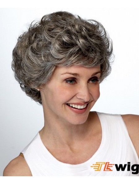 Synthetic Short Curly Lace Front Elderly Lady Wigs