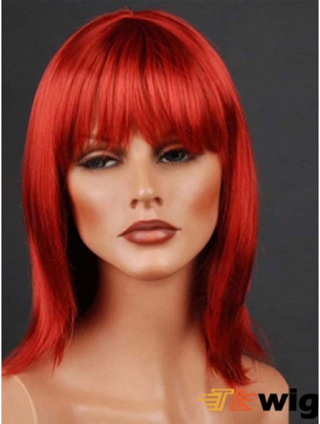 Synthetic Lacefront Wig Monofilament Straight Style Red Color With Bangs