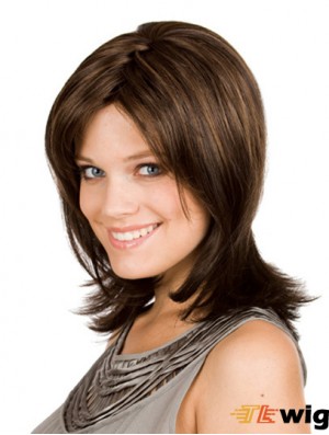 Brown Shoulder Length Wavy Layered 12 inch Fashion Medium Wigs