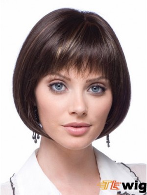 Cheap Synthetic Lace Wigs Chin Length Bobs Cut Brown Color