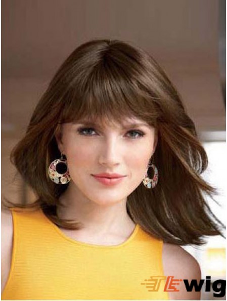 Straight With Bangs Shoulder Length Auburn Style Lace Front Wigs