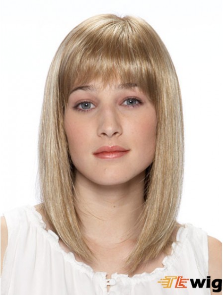 14 inch Blonde Straight Bobs Shoulder Synthetic Lace Front Wig