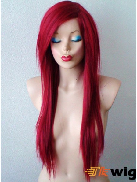 Red Synthetic Lace Wigs UK Red Color Straight Style With Bangs