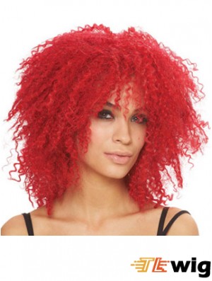 Kinky With Bangs Shoulder Length Red Style Lace Front Wigs