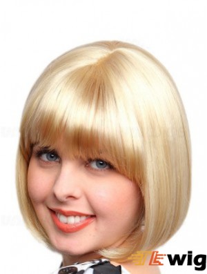 Chin Length Bobs Straight Blonde Affordable Synthetic Wigs