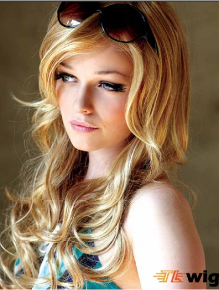 22 inch Wavy With Bangs Monofilament Blonde Suitable Long Wigs