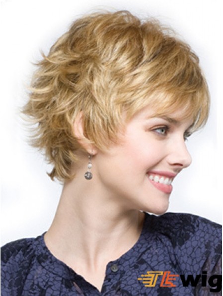 Cropped Layered Wavy Blonde Comfortable Synthetic Wigs
