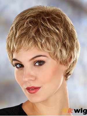 Modern 4 inch Wavy Blonde Boycuts Short Wigs