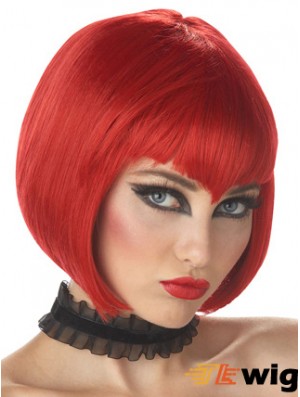 Straight Bobs Chin Length Red High Quality Lace Front Wigs